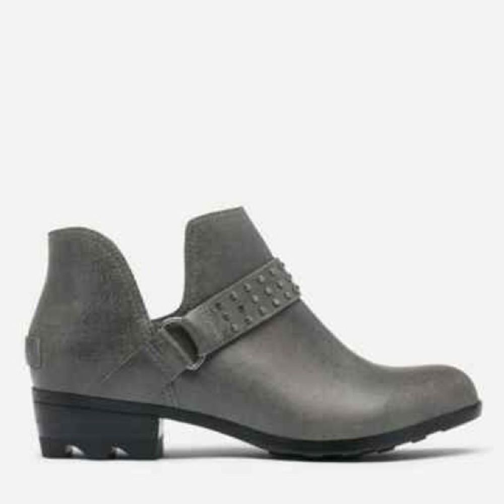 Sorel Leather Lolla II Ankle Boot Womens 7 Waterproof Quarry Grey Studded Bootie